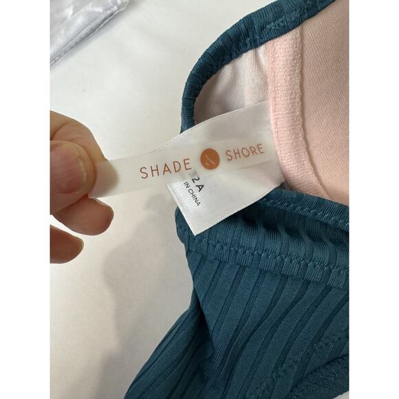 Shade & Shore One Piece Swimsuit Cutout Push Up Padded Ribbed Tie-Front Teal 32A - Picture 6 of 8